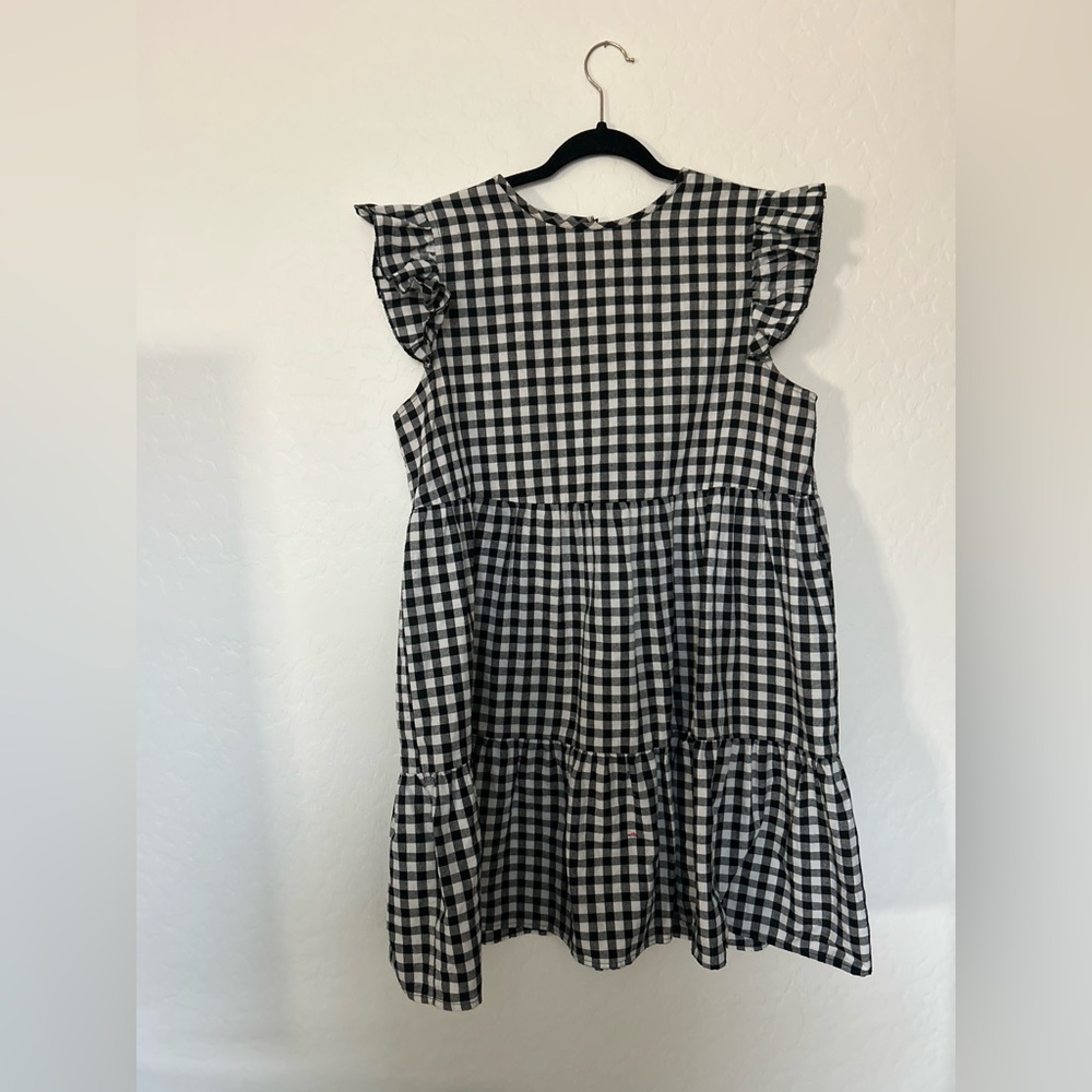 SHEIN Black and White Checkered Kids Dress